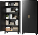 70.87" H Metal Kitchen Pantry Cabinet, Freestanding Cupboard with 2 Doors and 4 Adjustable Shelves, Tall Metal Storage Cabinet for Kitchen, Bathroom, Dinning Room or Laundry Room （Black） by CozyNest Decor