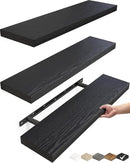 BAYKA Floating Shelves for Wall, 22.5 inches Wall Mounted Rustic Wood Shelves for Bathroom, Bedroom, Living Room, Floating Shelves for Books/Storage/Decor (Black,Set of 3) by CozyNest Decor