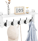 Homode Wall Shelf with Hooks, Coat Rack Wall Mount with Pegs, Hanging Entryway Coat Hanger, Wood and Iron Shelf for Bathroom, Hallway, Bedroom, White by CozyNest Decor