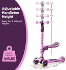 Pink & Purple 3 Wheel Scooter with Seat for Kids – Light-Up LED Wheels, Adjustable Handlebar and Seat, Smooth PU Wheels, Wide Anti-Slip Deck, Rear Foot Brake – Toddler Outdoor Toys for Ages 2+ by TinyTreasures Baby Boutique