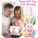 Baby Rabbit Musical Stuffed Animals Toy,Infant Bunny Bilingual Early Learning Education Toy with Light-Up Music & Crinkle,1st Easter Basket Shower Stuffers for 0 1 2 3 6 9 12 18 Month Girl,Pink by TinyTreasures Baby Boutique