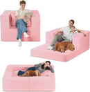 Folding Bean Bag Chair for Adults,3-in-1 Bean Bag Couch Faux Fur Floor Sofa Large Beanbag Convertible Bean Bag Sofa Bed with Pillow in Bedroom,Living Room,Apartment(Twin,Pink) by CozyNest Decor