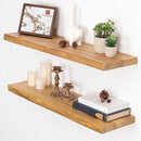 Fun Memories Floating Shelves for Wall, Live Edge 32" W x 9.3" D x 1.5" H Wood Floating Shelf, Set of 2 with Invisible Heavy-Duty Metal Bracket, Deep Floating Shelf for Living Room Kitchen, Natural by CozyNest Decor