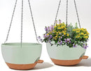 2 Pack 12 Inch Large Hanging Planters with Chains Self Watering Green Brown Plastic Hanging Pots for Indoor Outdoor Plants, Garden Porch Home Decor，Green Brown by CozyNest Decor