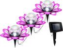 LEWIS&WAYNE Solar Garden Lights Outdoor, 3 Pcs Purple Lotus Flower Pathway Lamps with Cool White Crackle Glass Globe Led Lights for Patio Pathway Yard Balcony Garden Decorations by CozyNest Decor