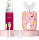 Kids Electric U Shaped Toothbrush,Kids Sonic Full Mouth Toothbrush with 4 Soft Brush Head Automatic Rechargeable 6 Cleaning Modes IPX7 Waterproof 360 Degree Cleaning - Age2-7 Pink by TinyTreasures Baby Boutique