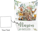 Personalized Baby Crib Bedding Set for Baby Boys Girls, Animal Stump Pattern Custom Name Baby Crib Sets 5-Pcs, Toddler Double Layer Blanket Fitted Sheets Changing Pad Cover Rug Wall Art Set by TinyTreasures Baby Boutique