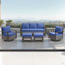 Outdoor Wicker Patio Furniture Set - 6 Piece Patio Conversation Set with 2 Wicker Swivel Rocker Chairs,2 Rattan Ottoman,1 Side Table and 1 Couch,Thick Cushions,Deep Seating(Mixed Grey/Blue) by CozyNest Decor