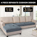 PrinceDeco 4-Piece Sectional Couch Cover Set - Thick Chaise & Couch Cushion Covers with Elastic Band for L-Shape Sofa, 3 Seater + 1 Chaise, Stone Blue by CozyNest Decor