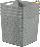 Curver Set of 4 Jute Large Cube Decorative Plastic Organization and Storage Baskets, Perfect Bins for Home Office, Closet Shelves, Kitchen Pantry and All Bedroom Essentials, Grey by TinyTreasures Baby Boutique