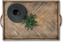 Medium Ottoman Wood Serving Tray- with Leather Handle Decorative Wooden 24 * 16 * 1.5 Inches Square Serving Tray Best for Coffee Table, Living Room and Kitchen by CozyNest Decor