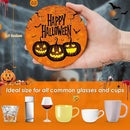 Coaster for Drinks Set of 6, Happy Halloween Trick or Treat Pumpkin Absorbent Round Ceramic Stone Mat, with Cork Base and Metal Holder, Gift for Housewarming Room Bar Decor by CozyNest Decor