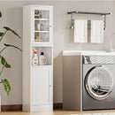 67" Tall Bathroom Storage Cabinet, Narrow Metal Floor Cabinet with Glass Door and Adjustable Shelves, Freestanding Metal Locker for Laundry, Kitchen, Dining Room by CozyNest Decor