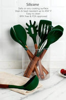 Country Kitchen Non Stick Silicone Utensil Set with Rounded Wood Handles for Cooking and Baking, 8 Piece Set, Green by CozyNest Decor
