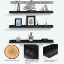 Long Floating Folding Shelves 48 Inch Wood Picture Ledge Shelf with Lip for Wall Black Storage Shelves for Kids Room Photo Shelves Wall Organizer Set of 3 for Bedroom Living Room Bathroom Kitchen by CozyNest Decor