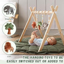 Razee Wooden Baby Play Gym Activity Mat, Leaf Shaped Play Mat Baby Gym with 6 Hanging Sensory Toys Foldable Baby Gym Newborn Infant Baby Use by TinyTreasures Baby Boutique