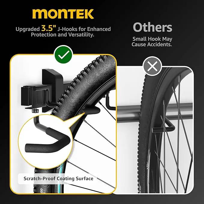 monTEK Enhanced Bike Storage Rack, Adjustable 4-Bike and 2-Helmet Hangers for Indoor Bike Storage, Customizable for Various Bike Sizes, Heavy-Duty Steel Bike Wall Mount, Max Load 265lbs, 48-in, photo 4 of 9