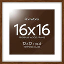 Homeforia 16x16 Brown Picture Frame, High End Dark Oak 16 x 16 Square Wood Frame with Mat 12 x 12 for Photo, 16by16 Wooden Walnut Poster Frame Matted to 12x12 Print, Tempered Glass, Wall Kit, Set of 1 by CozyNest Decor