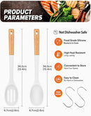Silicone Cooking Spoons, Great for Scooping Sides and Serving Hearty Stews, BPA-Free Matte Silicone, Wooden Handle Serving Spoon for Nonstick Cooking Surfaces (White) by CozyNest Decor