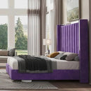 Jocisland Queen Bed Frame with 58" Tall Headboard, Velvet Upholstered Platform Bed with Channel Tufted Wingback Headboard and Plating Trim, No Box Spring Needed, Purple by CozyNest Decor