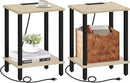 TUTOTAK End Table with Charging Station, Set of 2, Small Side Table with Outlets, Nightstand Bedside Table, 2-Tier Storage Shelf for Small Space, Living Room, Bedroom Oak TB01BO041 by CozyNest Decor