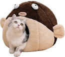 Cat Beds for Indoor Cats - Cat Bed Cave with Removable Washable Cushioned Pillow, Soft Plush Premium Cotton No Deformation Pet Bed, Lively Pufferfish Cat House Design, Brown, Multiple Sizes(L) by CozyNest Decor