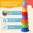Stacking Cups Baby Toy Educational Cup Stacking Set 8-Pc Stackable Cups with Number Rainbow Nesting Cups for Babies 6-12 Months Stacking Cups for Toddlers 1-3 Perfect for Indoor/Outdoor by TinyTreasures Baby Boutique