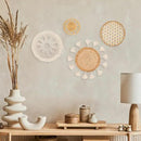 Boho Wall Basket Decor Set of 4 - Flat Woven Basket Wall Hanging Decor,Round Tassels White Macrame Tapestry Wall Decor Art,Handmade Rattan Wicker Seagrass Home Wall Baskets Decor(Wooden Beads Style) by CozyNest Decor