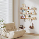 Nursery Bookshelves Wall Mounted，34inch，Set of 3, Floating Shelf Kids Coat Rack with 6Hooks,Hanging Shelf for Baby Nursery Room Décor, Patent Number: 29924445,Burlywood by TinyTreasures Baby Boutique