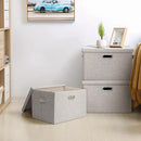 Large 17" 36 Quart Collapsible Stackable Storage Bins with Lids, 5 Packs Beige Linen Fabric Closet Boxes with Lids, Storage Cube Baskets Container Organizers for Bedroom Office(17 x12 x11) by CozyNest Decor
