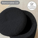 YFO Round Boucle Ottoman with Storage, Multifunctional Upholstered Vanity Chairs for Makeup, Soft Padded Seat with Removable Lid, Modern Rest Stool Seat for Living Room, Bedroom, Black by CozyNest Decor