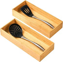 Umilife Bamboo Kitchen Utensils Organizer, Extra High Silverware Drawer Tray, Flatware Cutlery Storage Box, Multi-Use Holder in Office, Bathroom, Pantry - 15"x6"x2.5" (Set of 2) by CozyNest Decor