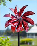 Wind Spinners Outdoor - Red Metal Windmill with Stake for Yard and Garden, Kinetic Wind Sculptures & Spinners, Gift Decor Ideas for Garden Lovers (12" W x 70" H) by CozyNest Decor