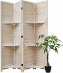 Room Divider with Shelves, 5.6 Ft Tall Folding Wood Screen with Double Hinges for Home Office Bedroom Hotel Decoration (4 Panels, White-Washed) by CozyNest Decor