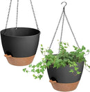Hanging Planters for Indoor Outdoor Plants, 2 Pack Self Watering Hanging Pot with Drainage Holes & Removable Tray (Black, 10'') by CozyNest Decor