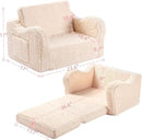 Kids Chairs for Toddler, 2-in-1 Toddler Soft Sherpa Couch Fold Out, Convertible Sofa to Lounger for Girls and Boys, Cream by CozyNest Decor