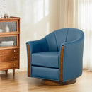 360° Swivel Accent Chair, Modern Leather Barrel Club Chair with Leather Upholstery and Sturdy Wood Base, Comfortable Armchair for Living Room, Bedroom, Reading Nook, Blue by CozyNest Decor