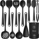 Thickened Silicone Kitchen Utensils Set, 600°F Heat Resistant Silicone Cooking Utensils, Spatula, Spoon, Whisk, Tongs, Kitchen Gadgets Sets for Nonstick Cookware, Dishwasher Safe BPA Free (Black) by CozyNest Decor