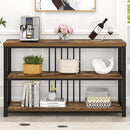 FOLUBAN Industrial Console Table, 3 Tier Entryway Table, Sofa Foyer Table for Living Room Hallway Behind Couch, Rustic Brown by CozyNest Decor