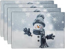 Snowman Placemats Set of 4, 12x18 Inch Winter Cute Blue Snowman Snowflake Table Mats Seasonal Christmas Holiday Washable Linen Fabric Place Mats for Farmhouse Party Kitchen Dining Decor by CozyNest Decor