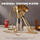 Gold Cooking Utensils Set - 18/10 Stainless Steel Large and Small Spoons Set, 16 PCS All Metal Kitchen Tools, Serving Utensils - Whisk, Masher, Fork, Tongs, Spatula, Ladle, Skimmer, Turner, Pasta