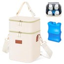 PIIOSER Baby Bottle Tote Bag with Ice Pack, Fits 4 Baby Bottles Up to 9 Ounce, Small Insulated Breastmilk Cooler Travel Bag with Shoulder Strap for Nursing & Working Mom Daycare (Cream-S) by TinyTreasures Baby Boutique