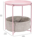Amazon Basics Round Storage End Table, Side Table with Cloth Basket, Dusty Pink, 17.7"D x 17.7"W x 18.9"H