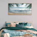 Framed Tropical Beach Wall Art - Ocean Waves Canvas Pictures Coastal Blue Sky and Sea Print Seaside Palm Tree Leaves Scene Painting Artwork Living Room Bedroom Office Home Decor 24" x 48" by CozyNest Decor