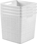 Curver Jute Decorative Plastic Organization and Storage Basket Perfect Bins for Home Office, Closet Shelves, Kitchen Pantry and All Bedroom Essentials, White, Large Cube, Set of 4 by TinyTreasures Baby Boutique