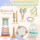 Raimy Musical Instruments Set - Neutral Colors Wooden Montessori Toys Percussion Music Modern Boho Xylophone Birthday Gifts for 1 2 3 Year Old Kids Baby Toddlers Boys Girls 3+ with Storage Bag by TinyTreasures Baby Boutique