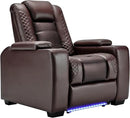 ANJ Power Home Theater Seating, PU Leather Electric Recliner Chair with Powered Headrest, Dual Motors Movie Reclining Chairs with LED Lights,USB Port, Cup Holders, Hidden Arm Storage (Brown) by CozyNest Decor
