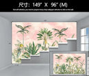 Watercolor Pink Tropical Botanical Leaf Wallpaper Mural for Nursery Girls Bedroom (Not Peel and Stick) by CozyNest Decor