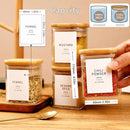 12 Pcs Square Glass Spice Jars with Natural Bamboo Lids - 9oz Airtight Herb Containers with 148 Waterproof Minimalist Spice Labels Preprinted - Empty Small Seasoning Jars for Kitchen Pantry by CozyNest Decor