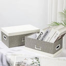 Briful Set of 2 Decorative Storage Boxes with Lids – Gray & White Nesting Organizer Bins, 14'' + 13'' Set Rectangular Fabric Covered Cardboard Boxes for Office, Closet, or Home Decor by CozyNest Decor
